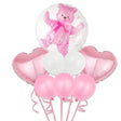 Set Baloane Aniversare, Set Din 8 Bucati, 1 Bucata Urs, 2 Inimi Folie,5 Simple Din Latex Baby Girl, 60 Cm - vivimall.ro
