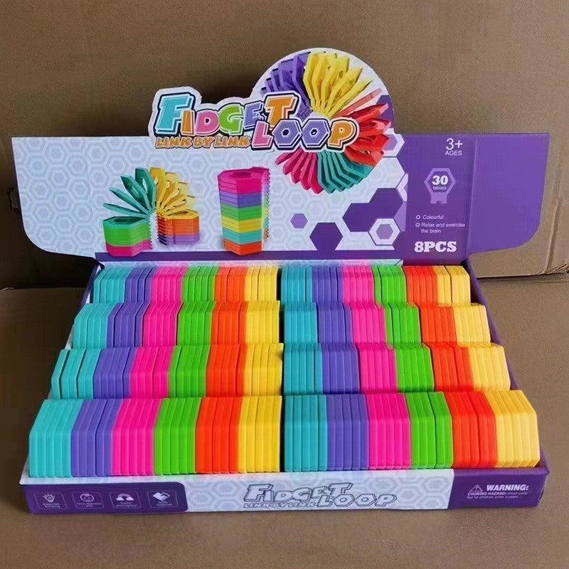 Puzzle pentru copii, Flippy, fidget loop, functie stivuire, bucle, decompresie, curcubeu, 20 cm