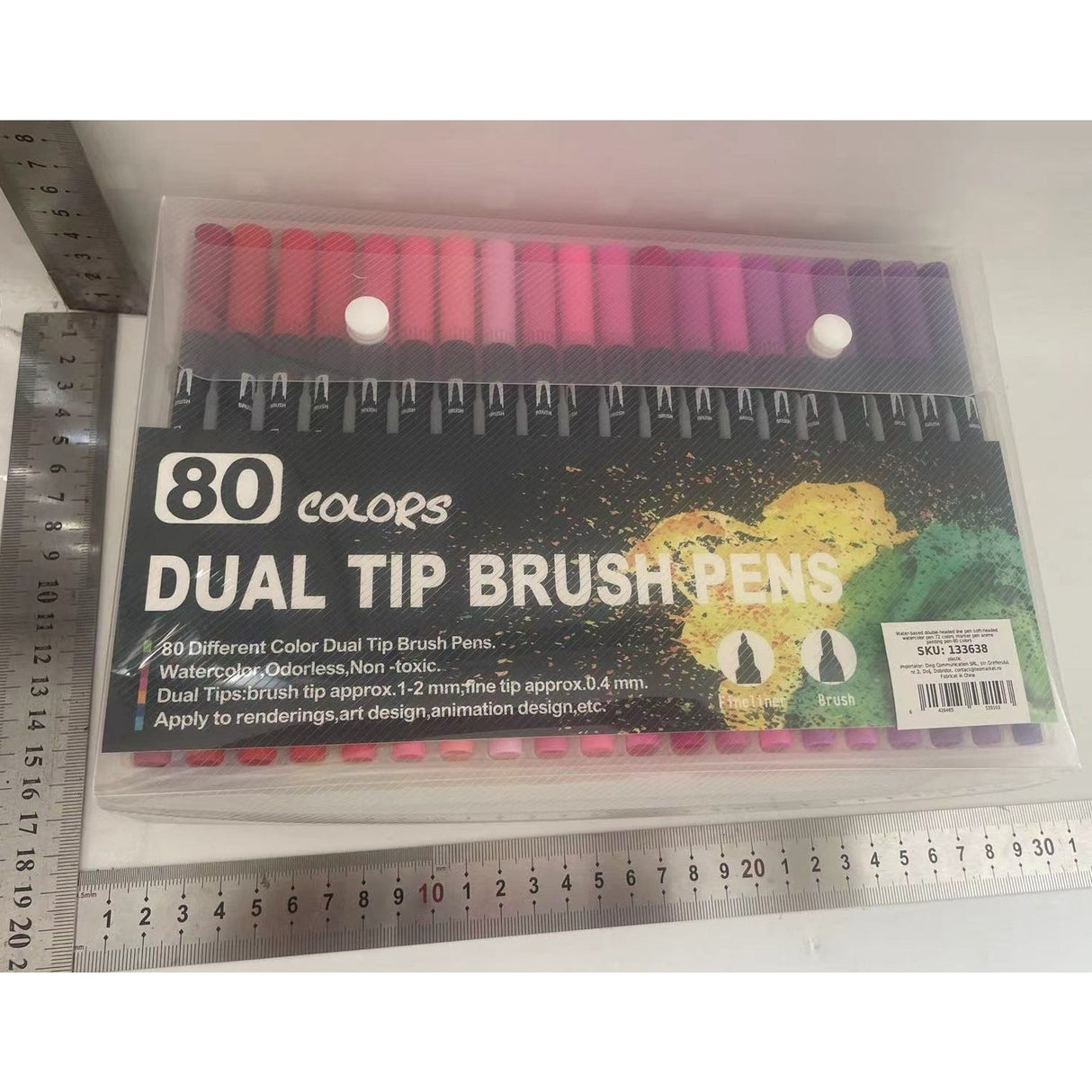 Set 80 Carioci, Flippy, pe Baza de Apa, 2 Tipuri de Varf, 1-2 mm, 0.4 mm, Corp Carioca Negru, din Plastic, Multicolor