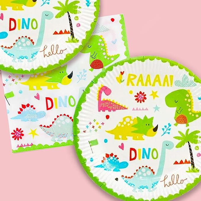 Set 9 Accesorii de Masa, Flippy, Colectia Dino Park, 82 Piese, din Carton/Plastic/Hartie, Multicolor