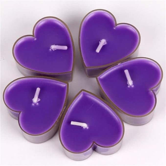 Set 9 Lumanari in Forma de Inima, Vivimall, pentru Ziua Indragostitilor, Aroma de Lavanda, Ardere 3.5 h, din Parafina, 4 x 2 cm, Mov - vivimall.ro