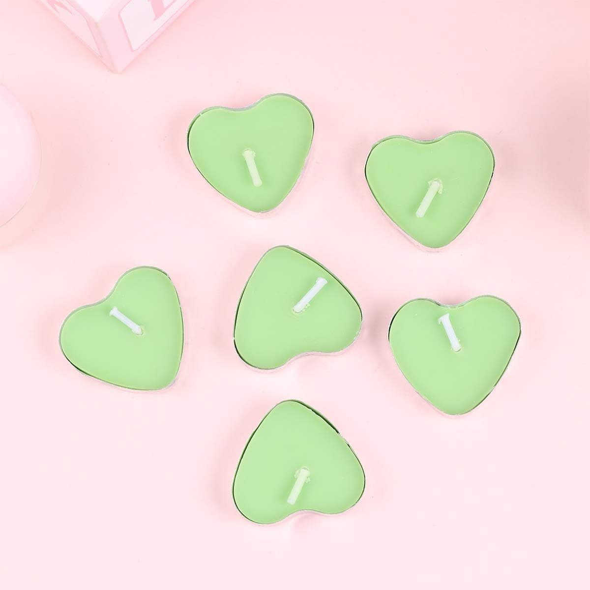 Set 9 Lumanari in Forma de Inima, Vivimall, pentru Ziua Indragostitilor, Aroma de Mar, Ardere 3.5 h, din Parafina, 4 x 2 cm, Verde - vivimall.ro