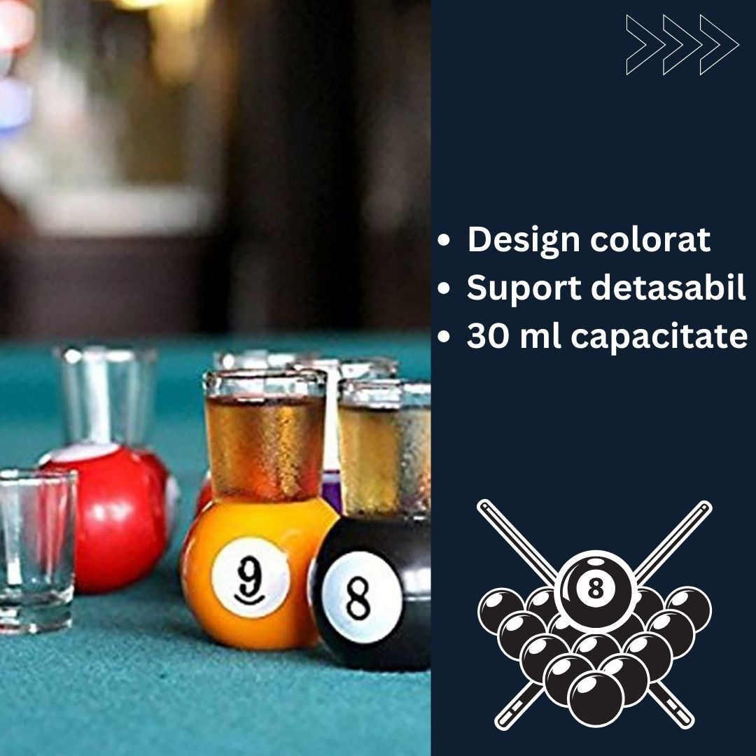 Set 9 Pahare De Shot Cu Suport Tip Bila De Biliard, Detasabil, 30 Ml, Din Sticla, 17 X 17 X 10 Cm, Multicolor - vivimall.ro