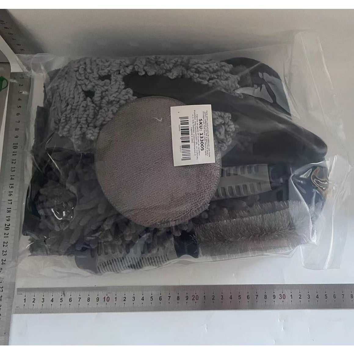 Set 9 Piese pentru Spalat Auto, Flippy, din Plastic si Microfibra, Perii si Lavete, Model B, Gri