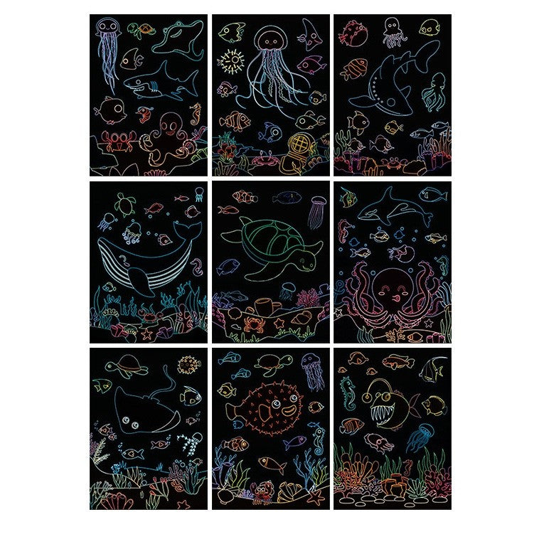 Set 9 Planse Razuibile, Flippy, Scratch ArtCards, +3 Ani, de Razuit si de Colorat, 19 x 14 cm, Model Ocean, Multicolor