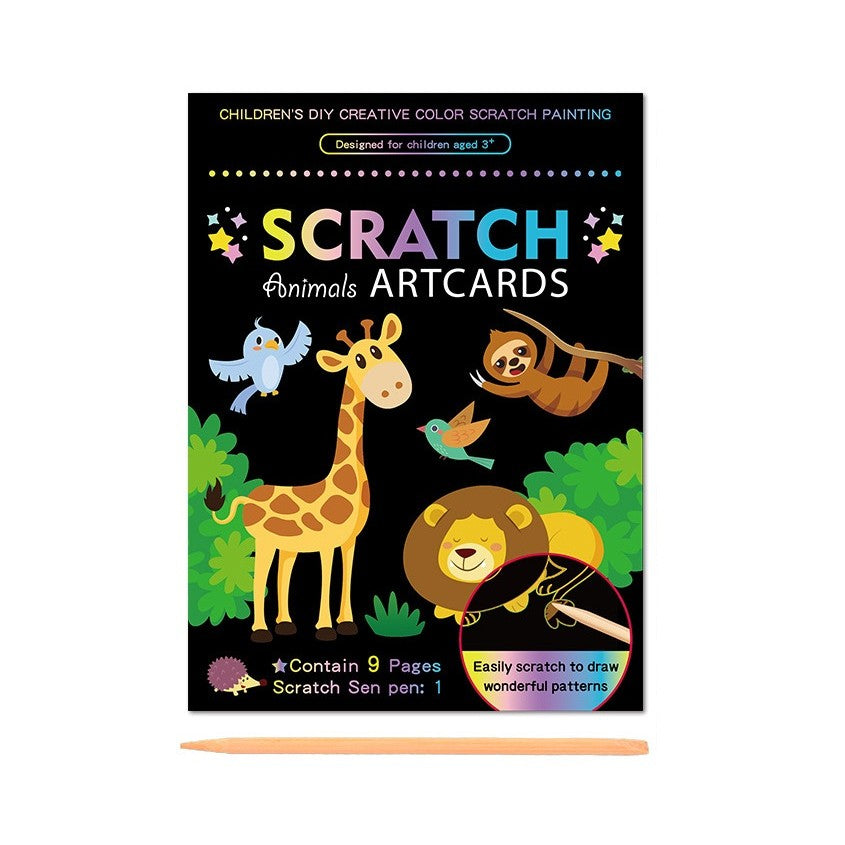 Set 9 Planse Razuibile, Flippy, Scratch ArtCards, +3 Ani, de Razuit si de Colorat, 19 x 14 cm, Model ZOO, Multicolor