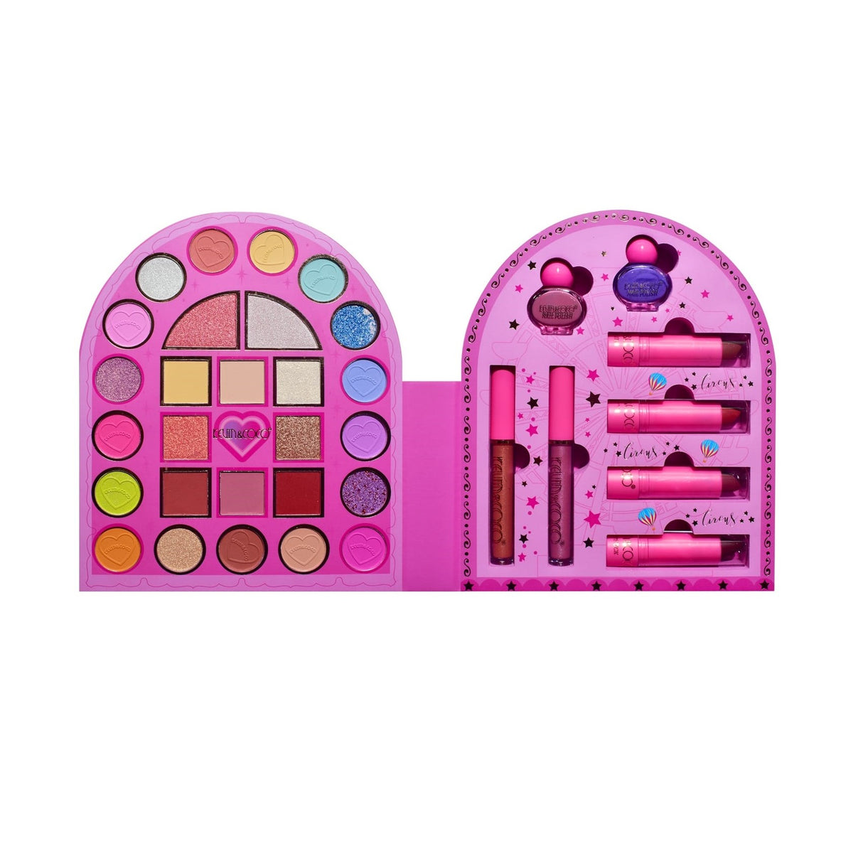 Set 9 Produse de Machiaj, KEVIN & COCO, Arch Circus, 27 culori, 17 x 22.5 x 3.3 cm - vivimall.ro