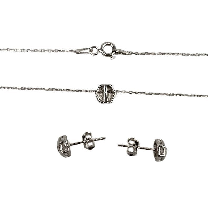 Set Argint 925 Hexagon (cercei, lantisor, pandantiv) - vivimall.ro