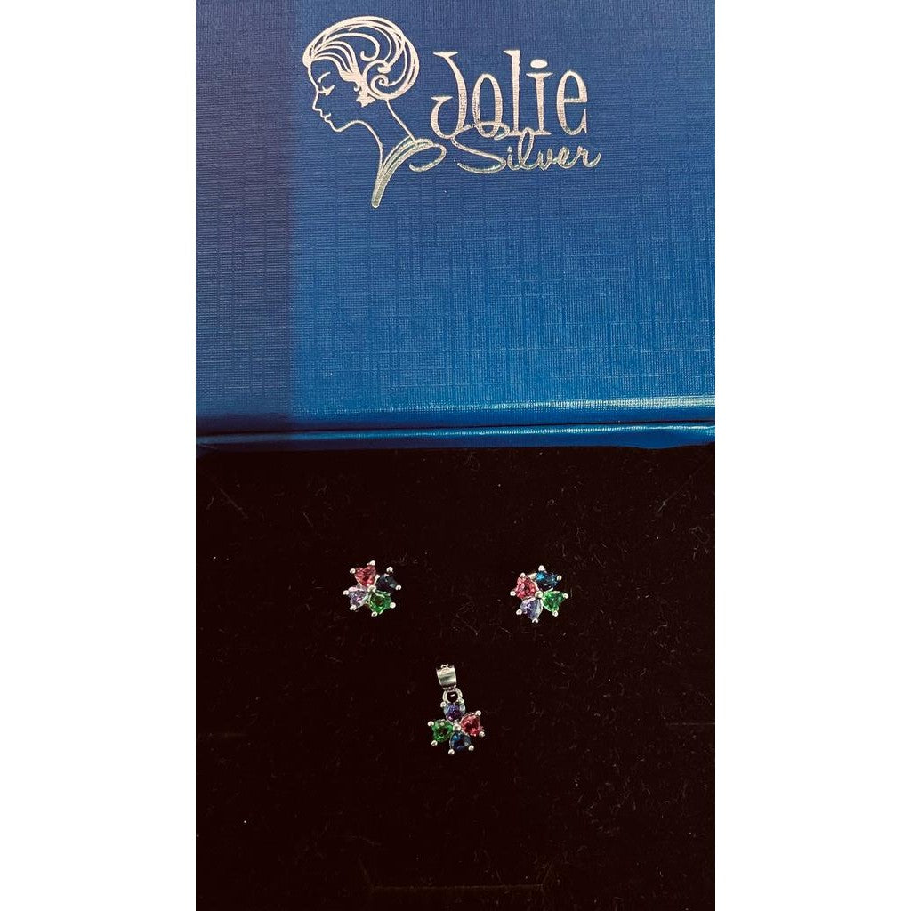 Set Argint 925, Jolie Silver, Floare 4 Petale Colorate - vivimall.ro