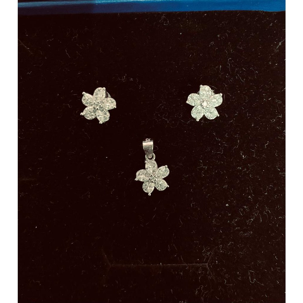 Set Argint 925, Jolie Silver, Floare Dublata Pietre Albe - vivimall.ro