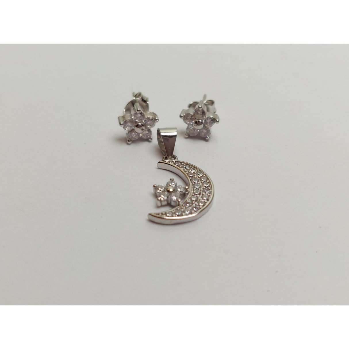 Set Argint 925 Semiluna cu Floare, Jolie Silver, 3.2g, 2 cm x 1.3 cm - vivimall.ro