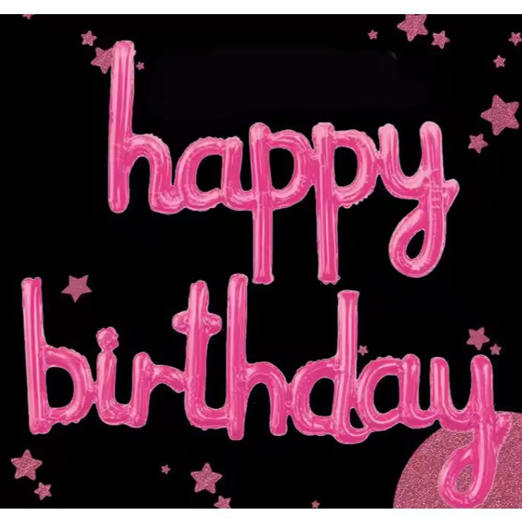 Set Baloane din Folie Metalizata, Flippy, Model Happy Birthday, 45x85 cm, 45x124cm, Baloane Party, Ambalaj Individual, Pai Inclus, Umflare cu Aer sau Heliu, Roz