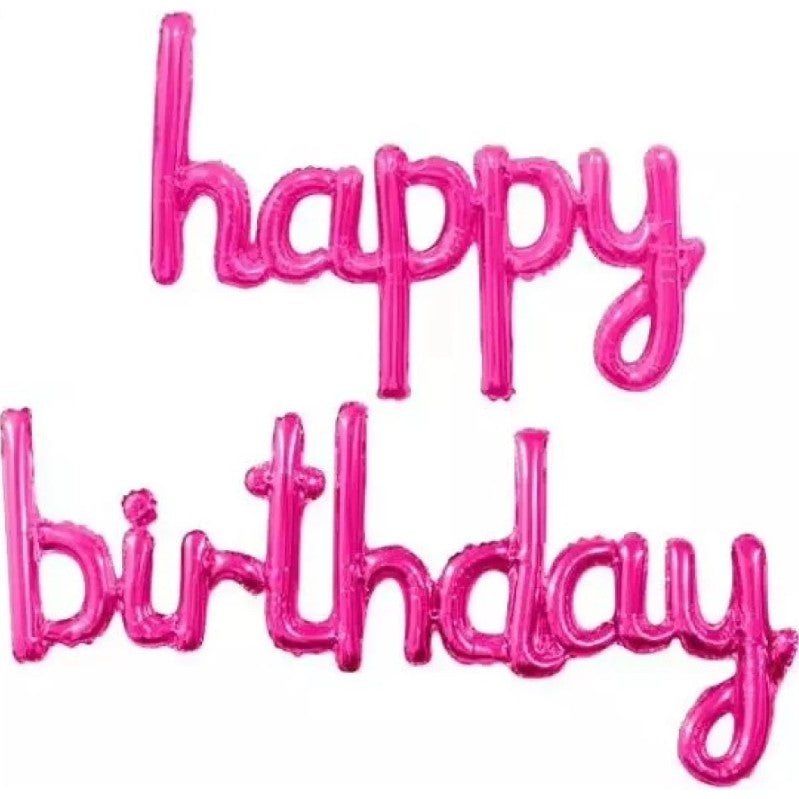 Set Baloane din Folie Metalizata, Flippy, Model Happy Birthday, 45x85 cm, 45x124cm, Baloane Party, Ambalaj Individual, Pai Inclus, Umflare cu Aer sau Heliu, Roz
