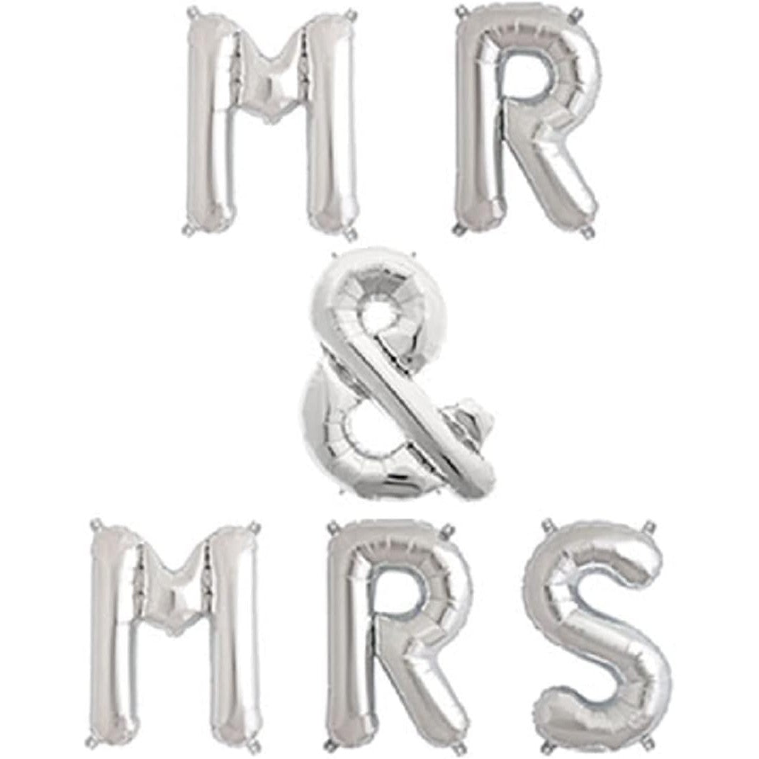 Set Baloane din Folie Metalizata, Vivimall, Figurine Litere, Model MR&MRS, Tema Nunta, 40 cm, Baloane Party, Ambalaj Individual, Pai inclus, Umflare cu Aer sau Heliu, Argintiu - vivimall.ro