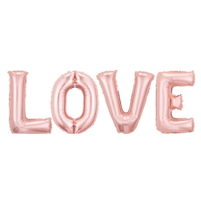 Set 4 Baloane din Folie Metalizata, Flippy, Figurine Litere, Model Scris Love, Tema Iubire, 80 cm, Ambalaj Individual, Pai Inclus, Umflare cu Aer sau Heliu, Roz