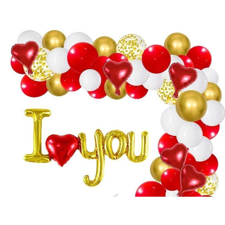 Set Baloane Folie Metalizata, Flippy, Model I LOVE YOU cu Inimioara, 54x97 cm, Tematica Ziua Îndrăgostiților, Ambalaj Individual, Pai Inclus, Umflare cu Aer sau Heliu, Auriu