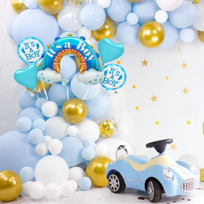 Baloane decorative tematica BABY SHOWER, Vivimall, ITS A BOY, pentru gender reveal, botez, set din 5 bucati, 66 x 91 cm, Albastru