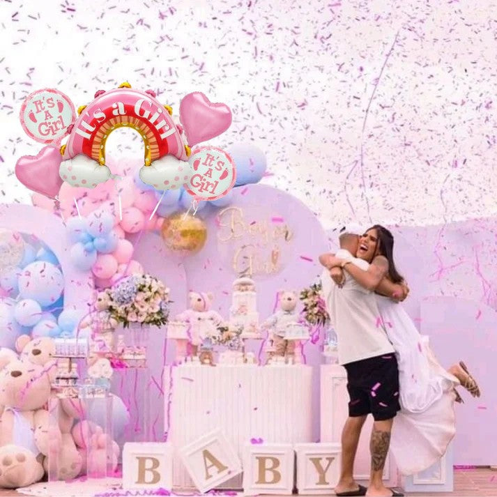 Baloane decorative tematica BABY SHOWER, Vivimall, ITS A GIRL, pentru gender reveal, botez, set din 5 bucati, 66 x 91 cm, Roz