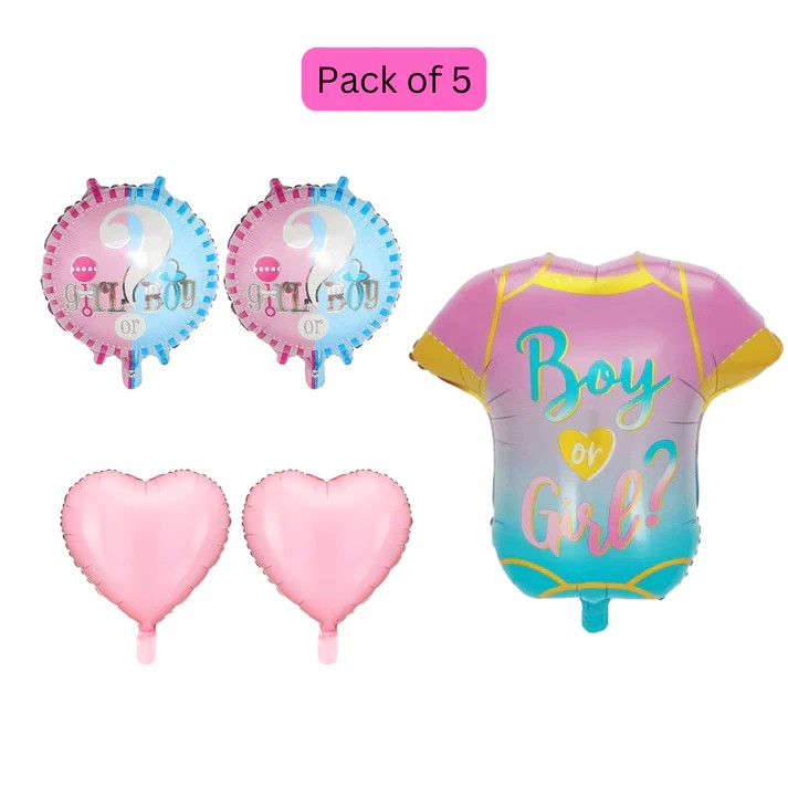 Baloane pentru GENDER REVEAL, Vivimall, Model Petrecere, Set din 5 bucati, din folie de aluminiu, 55 x 61.5 cm Roz Albastru