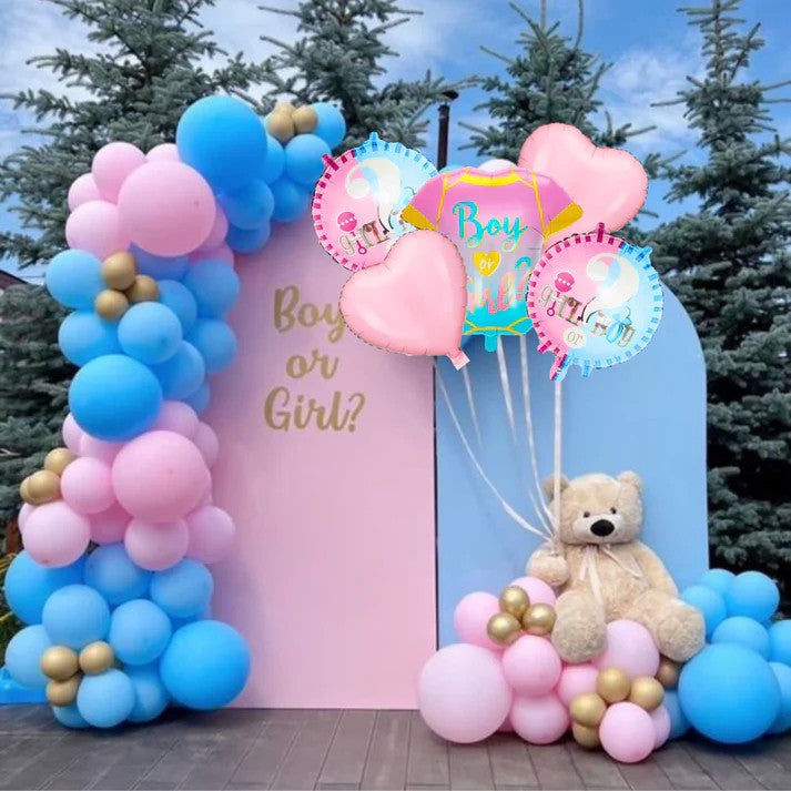 Baloane pentru GENDER REVEAL, Vivimall, Model Petrecere, Set din 5 bucati, din folie de aluminiu, 55 x 61.5 cm Roz Albastru