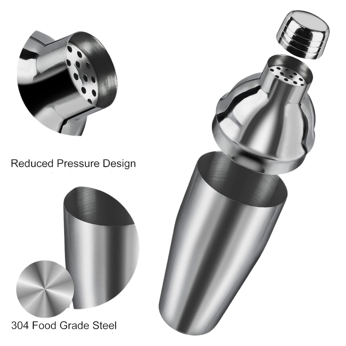 Set Barman Preparare Cocktail,Flippy, 6 Piese, Inox, Argintiu, Kit Accesorii Bar si Mixologie: Shaker750ml, Masura dubla, Pistil, Lingura barman, 2 Picuratoare - vivimall.ro
