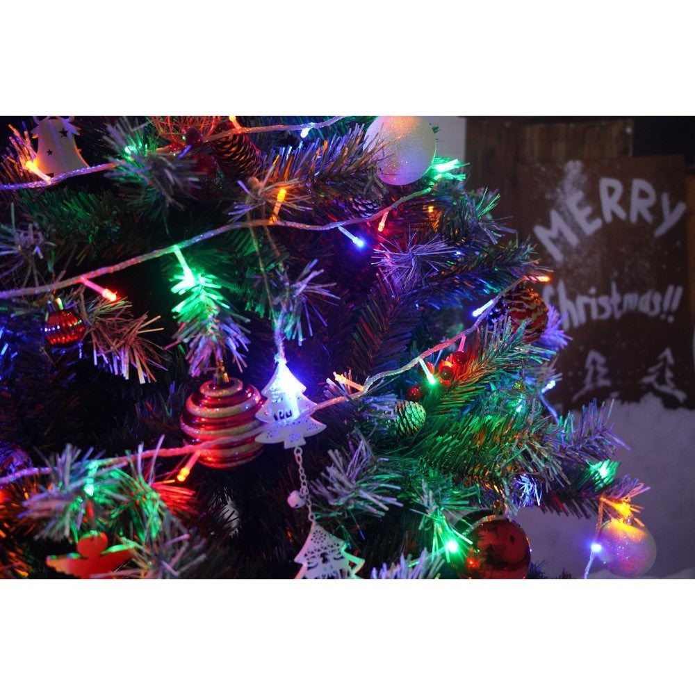 Set brad artificial de Craciun si elemente decorative, nins, decorat cu conuri pin, pentru interior/exterior, inaltime 210 cm, diametru 147 cm, 1150 ramuri, Flippy, verde, suport metalic inclus - vivimall.ro