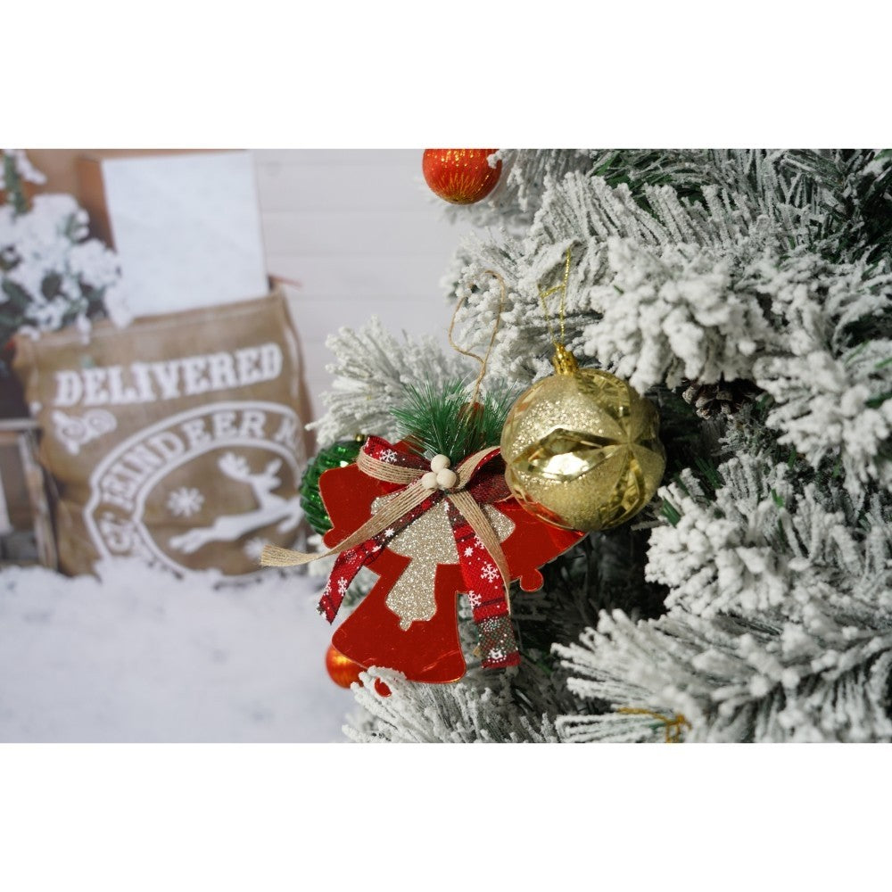 Set brad artificial de Craciun si elemente decorative, nins, decorat cu conuri pin, pentru interior/exterior, inaltime 210 cm, diametru 131 cm, 630 ramuri, Flippy, alb/verde, suport metalic inclus - vivimall.ro