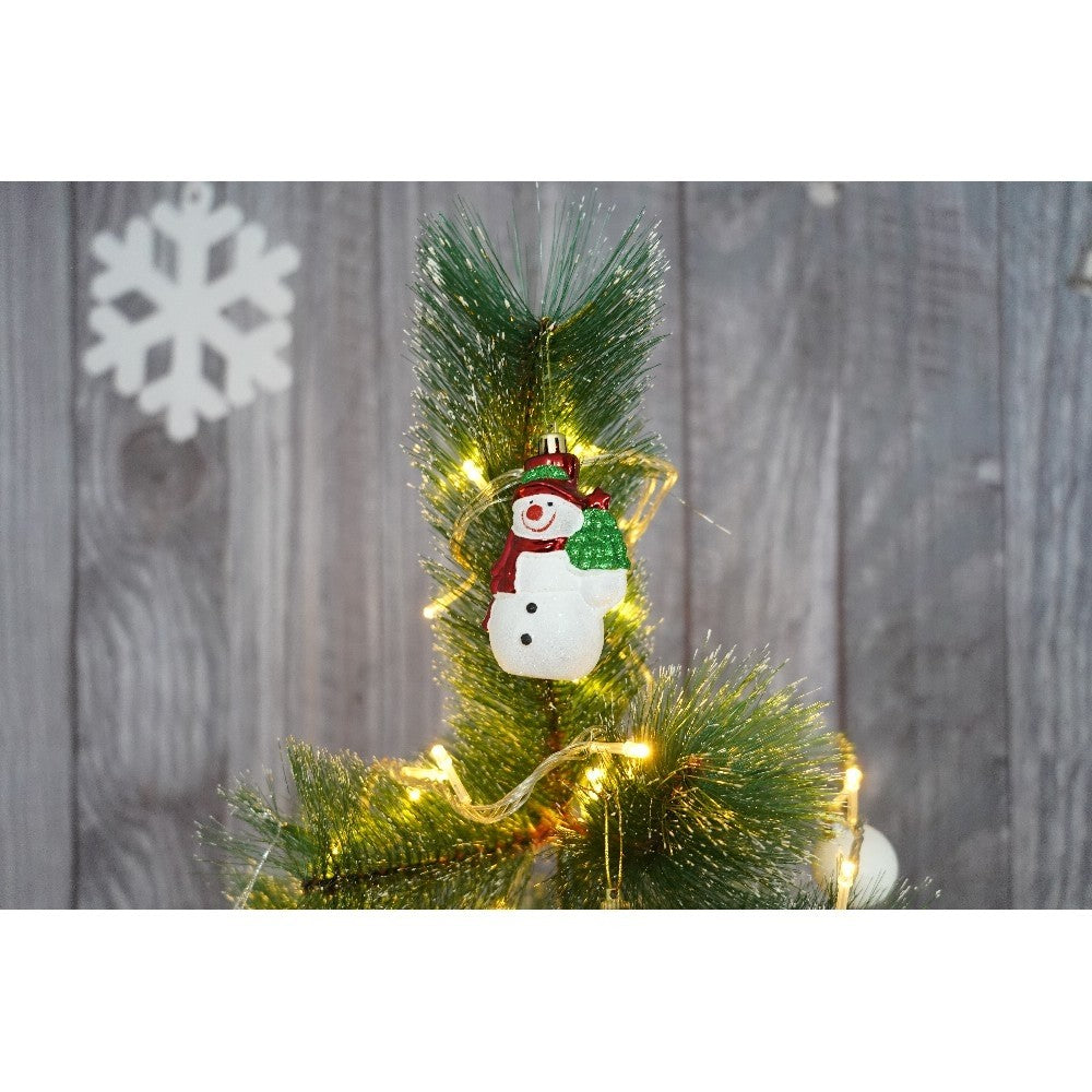 Set brad artificial de Craciun si elemente decorative tip pin inzapezit tip 1, inaltime 150 cm, diametru 85 cm, 160 ramuri cu ace 3D 12 cm, Flippy, verde cu varfuri, ninse, suport metalic inclus