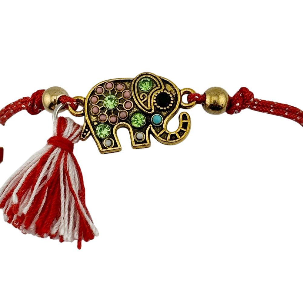 Detaliu pandantiv inox model elefant cu pietre colorate pentru brățară mărțișor Jolie, șnur reglabil