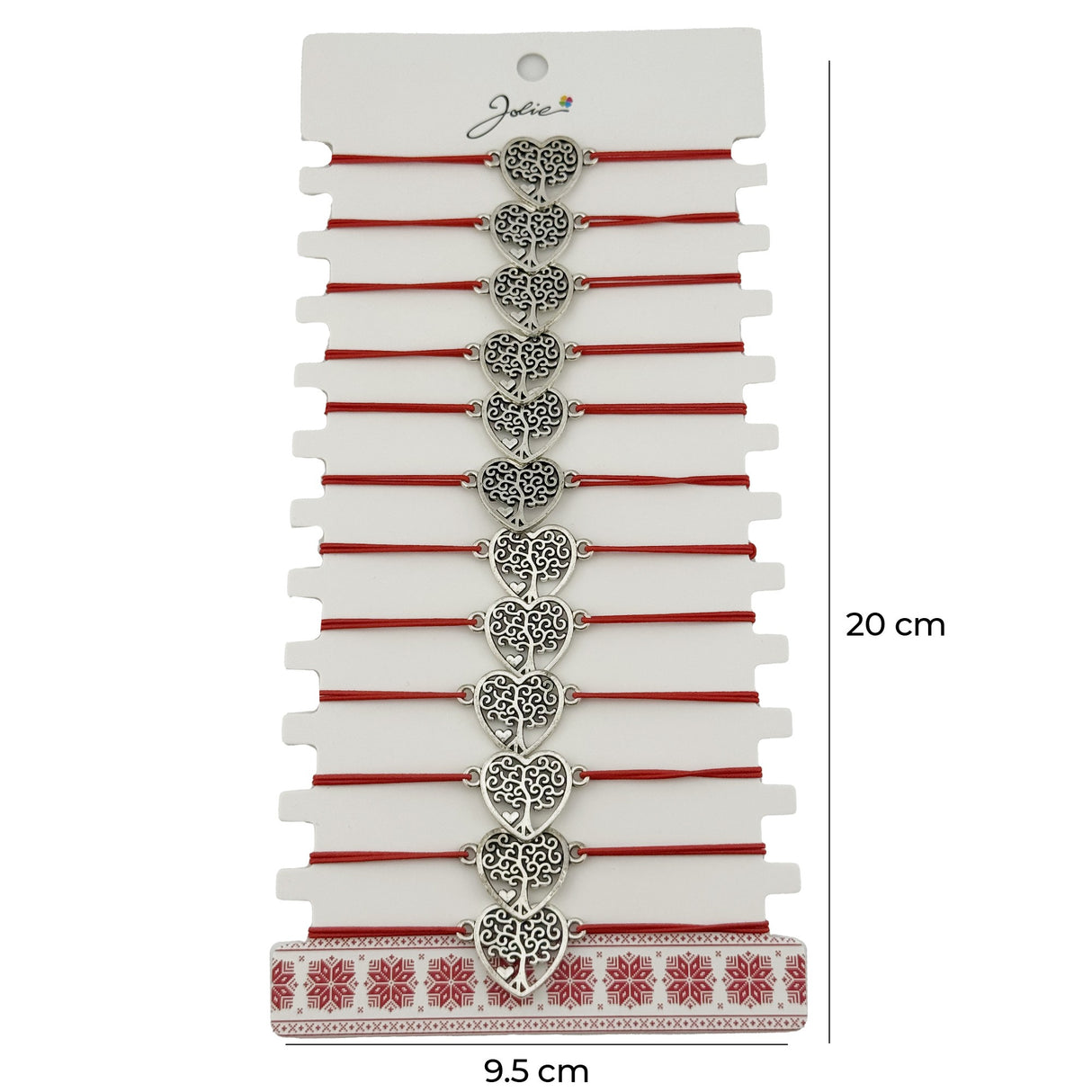 Bratara Martisor pentru Dama, Jolie, Model Copac in Inima, Set 12 bucati, Pandativ Argintiu din Inox cu Snur Rosu Ajustabil - vivimall.ro
