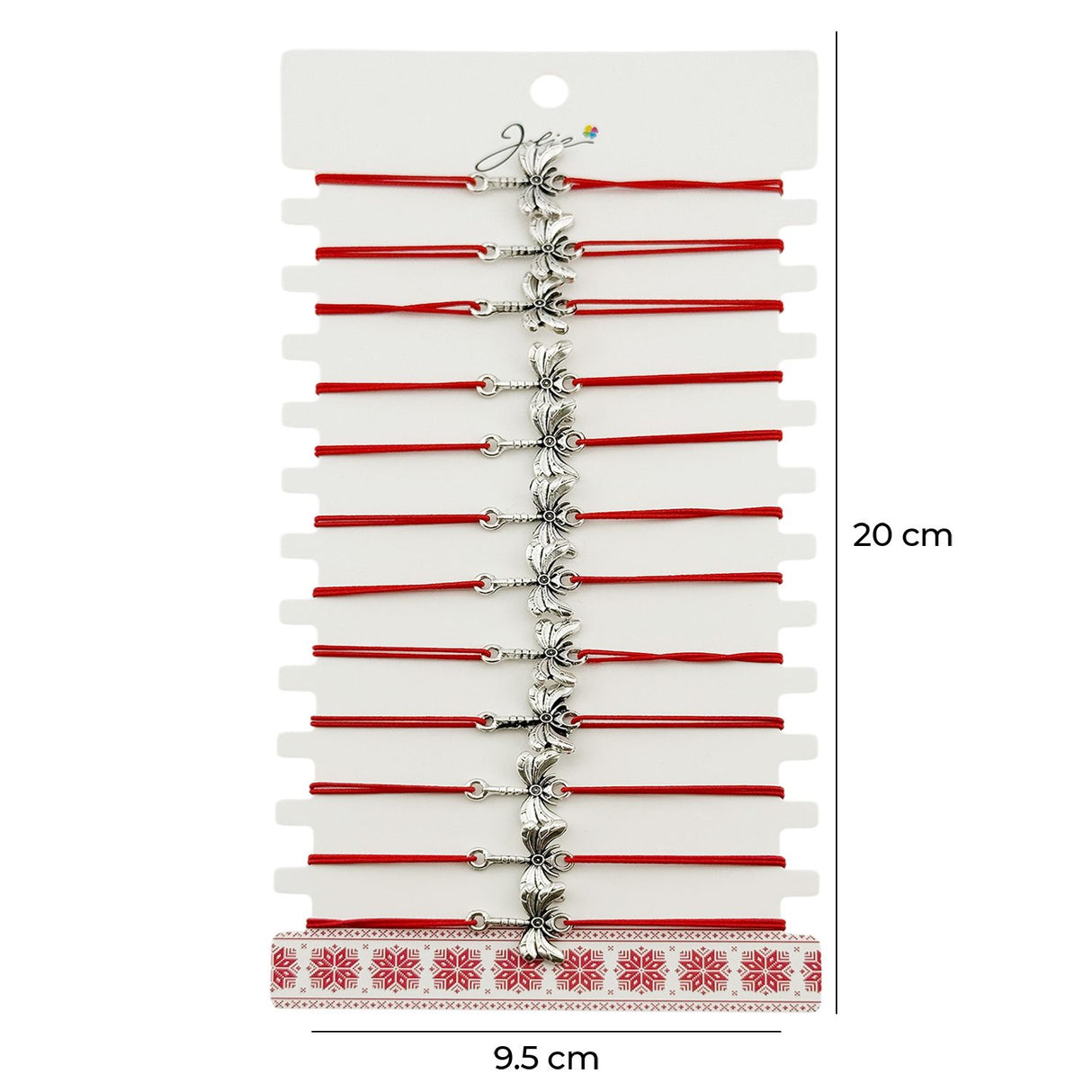 Mărțișor brățară elastică Jolie purtat pe încheietură, model libelulă, snur roșu textil elastic