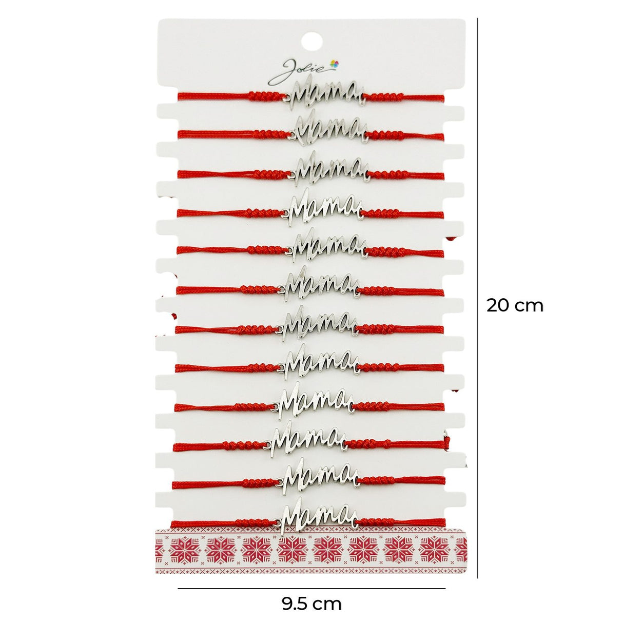 Martisor Bratara Impletita cu Pandantiv din Inox, Jolie, pentru Dama, Set 12 bucati, Snur Rosu Textil, Dimensiune Reglabila, Model Mama - vivimall.ro