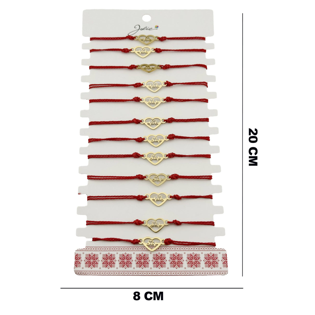 Bratara Martisor pentru Dama, Jolie, Model Inima, Set 12 bucati, Pandativ din Inox Auriu, Snur Ajustabil Impletit, Rosu - vivimall.ro