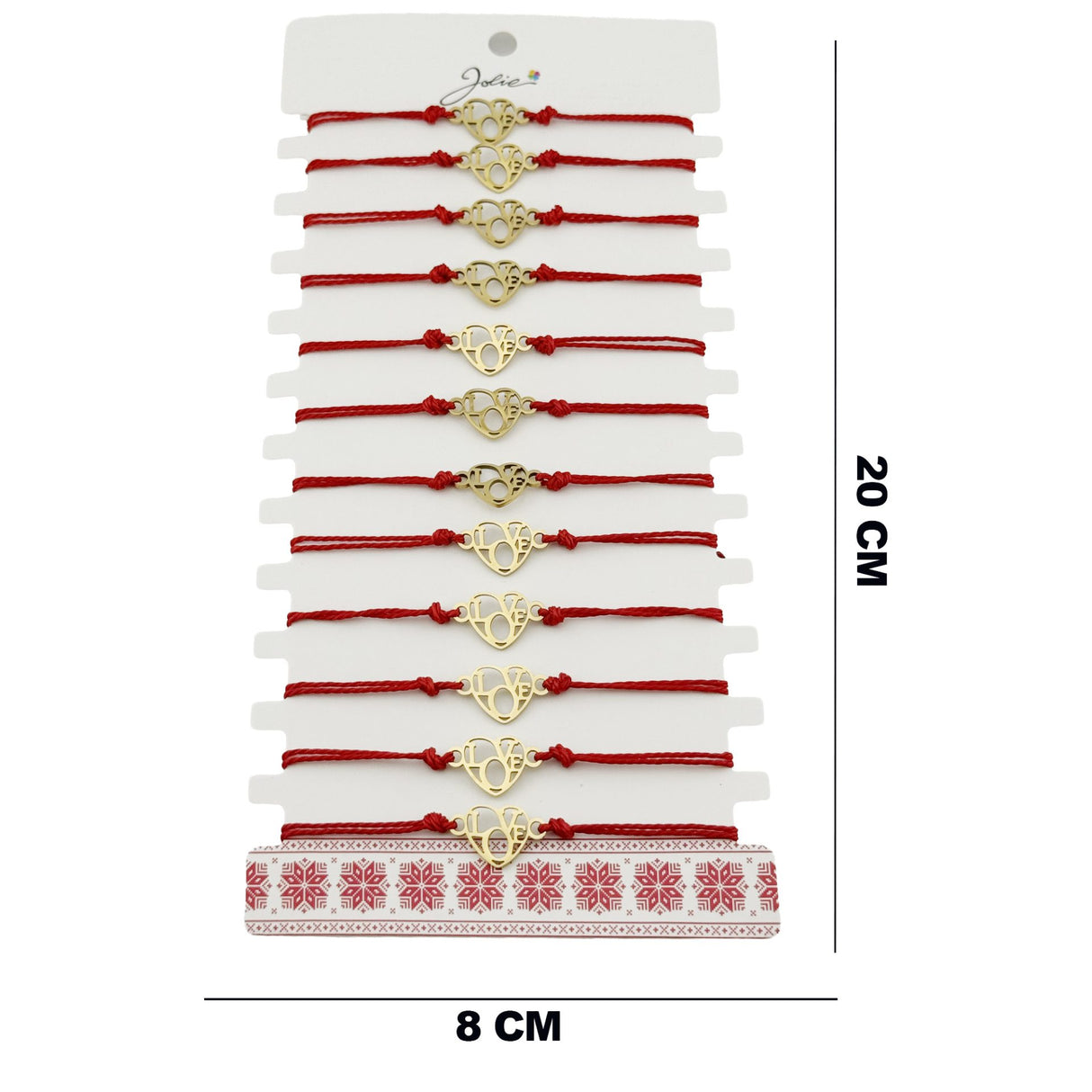 Bratara Martisor pentru Dama, Jolie, Model Love, Set 12 bucati, Pandativ din Inox Auriu, Snur Ajustabil Impletit, Rosu - vivimall.ro