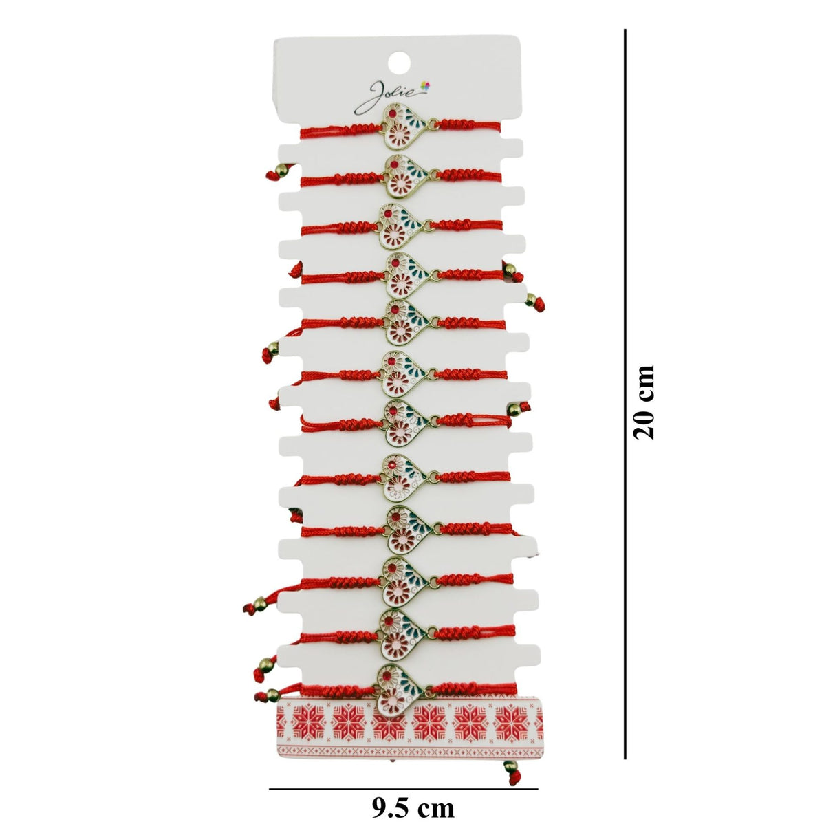 Martisor Bratara pentru Dama si Copii, Jolie, Model Inima cu Flori de Primavara, Set 12 bucati, Pandantiv Emailat, Snur Reglabil, Rosu/Multicolor - vivimall.ro