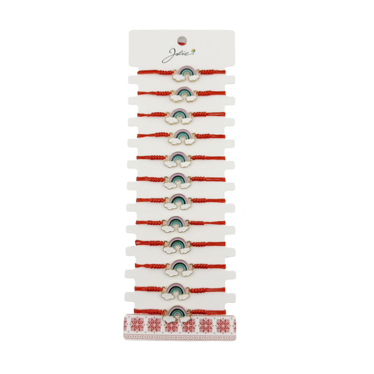 Bratara Martisor pentru Dama, Jolie, Model Curcubeu cu Nori, Set 12 bucati, Pandativ din Inox Auriu, Snur Ajustabil Impletit, Rosu - vivimall.ro