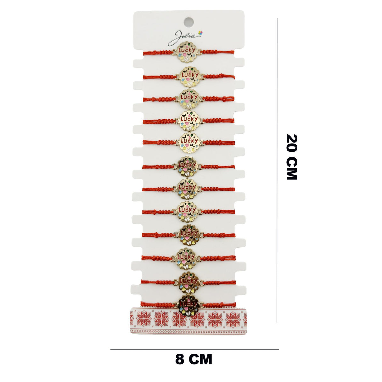 Bratara Martisor pentru Dama, Jolie, Model Lucky, Set 12 bucati, Pandativ din Inox Auriu, Snur Ajustabil Impletit, Rosu - vivimall.ro