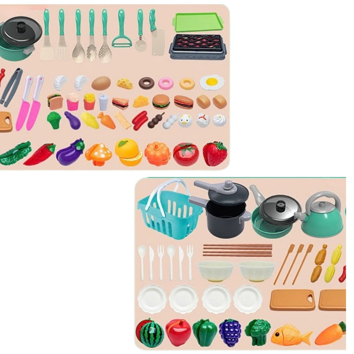 Cutia setului de bucătărie jucărie Flippy 91 piese, multicolor, recomandat 3+ ani