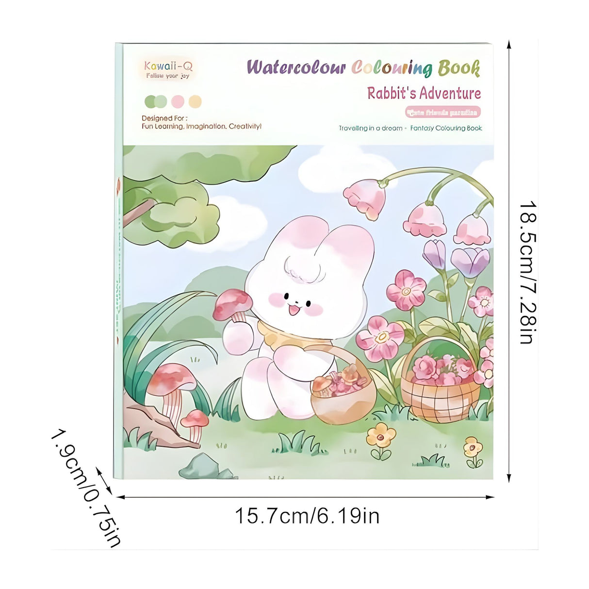 Set Carte de Colorat cu Acuarela, Flippy, Model Iepure, 20 Foi de Carton 200 gr, 12 Culori, 1 Pensula, 15.7 x 18.8 x 1.8 cm, Alb - vivimall.ro