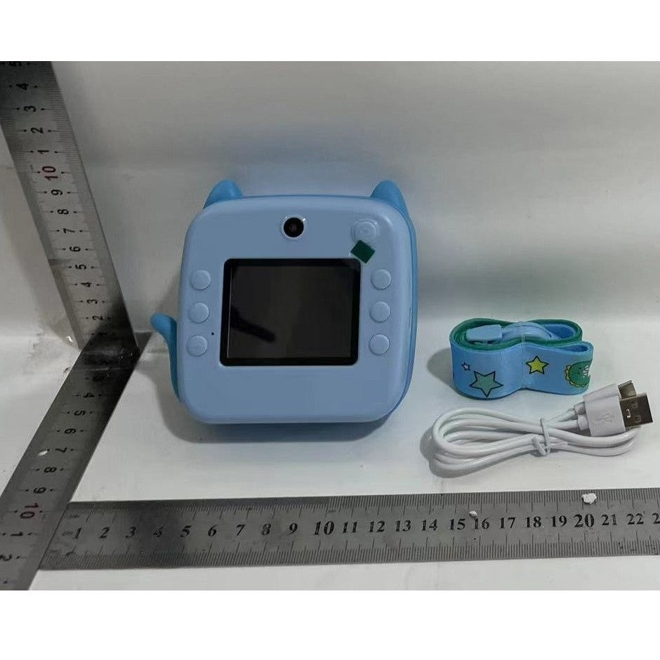 Set Camera Instantanee pentru Copii, Flippy, Ecran HD 2.4'', 24MP, 720P Video, 1200 mAh, cu Functie de Printare Alb-Negru, cablu USB-C, Bluetooth, Compatibil iOS/Android, Imprimare APP, Model Kitty, Albastru - vivimall.ro