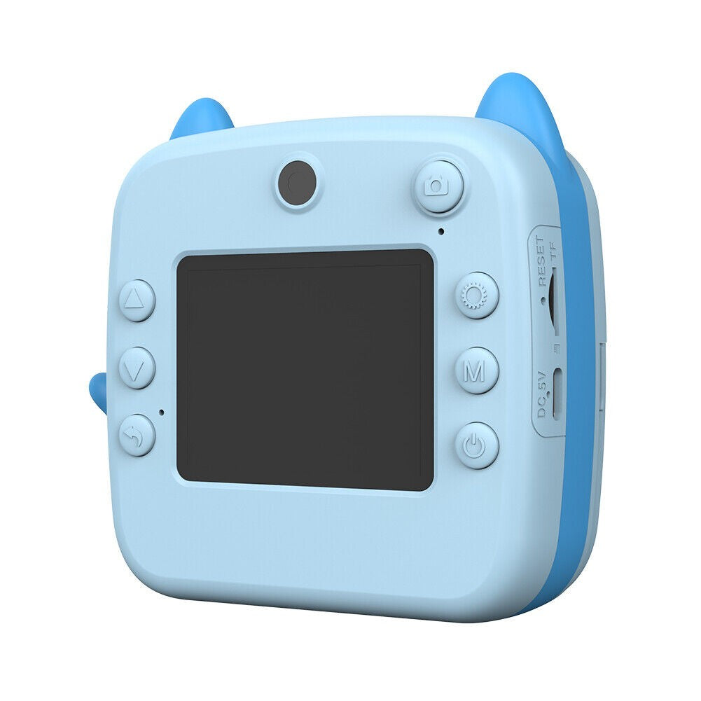 Set Camera Instantanee pentru Copii, Flippy, Ecran HD 2.4'', 24MP, 720P Video, 1200 mAh, cu Functie de Printare Alb-Negru, cablu USB-C, Bluetooth, Compatibil iOS/Android, Imprimare APP, Model Kitty, Albastru - vivimall.ro