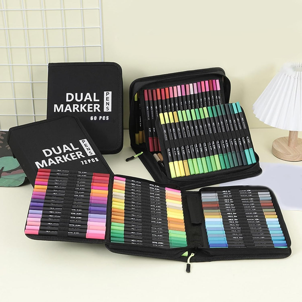 Set Carioci pe Baza de Apa, Vivimall, 2 in 1, pentru Pictura, Caligrafie, 72 Culori, Penar Negru, Corp Carioca Negru, 24.5 x 18.5 x 5 cm, Multicolor - vivimall.ro