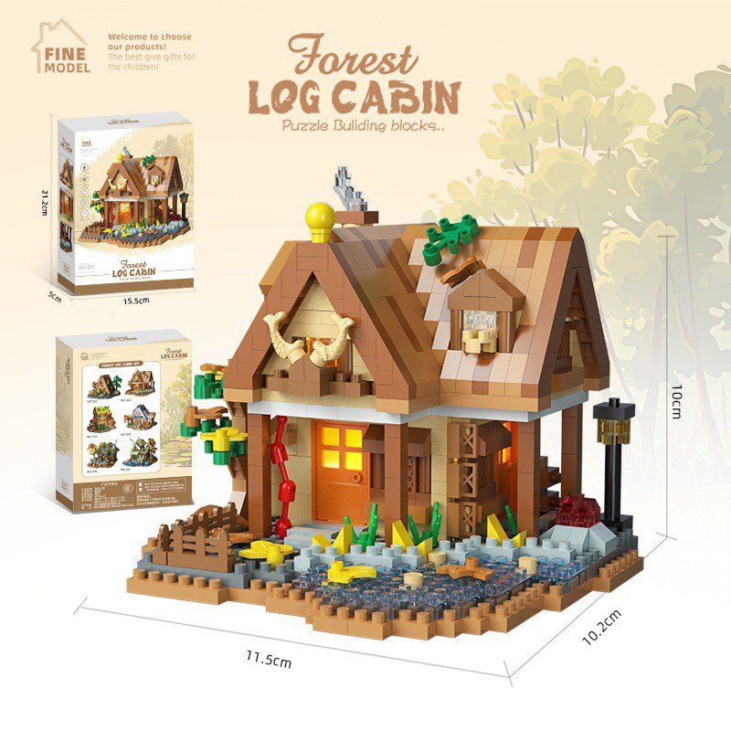 Set constructie, Flippy, Forest Log Cabin, din ABS, Model Casuta Calduroasa, 860 piese, 11.5x10.2x10 cm, Multicolor