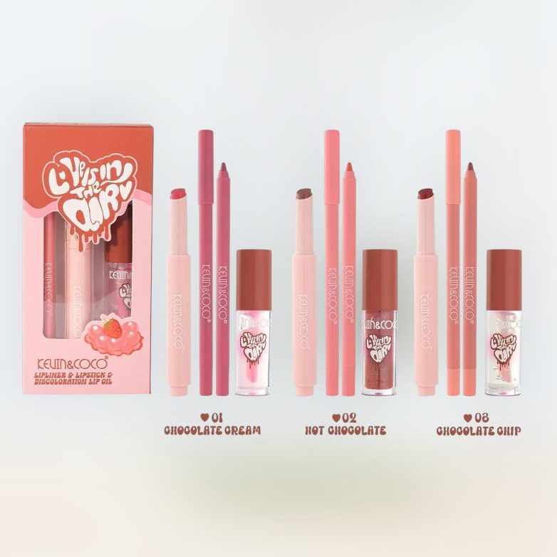 Set pentru Buze Kevin&Coco Love Is In The Air, Flippy, Ruj 2.5g, Creion Contur 1.5g, Luciu de Buze 2.8g, Efect Hidratant & Volum, Nuanta 02 Hot Chocolate - vivimall.ro