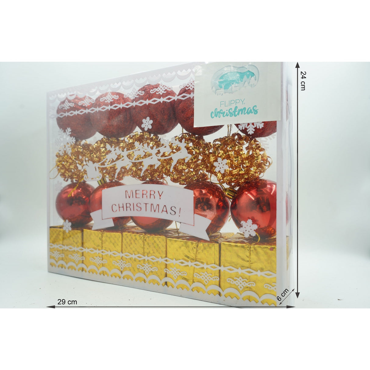 Set de 20 ornamente de brad, Vivimall, de tip Glob, Rosu/ Auriu, din polistiren, cu finisaj sclipitor , cutie 6 cm adancime x 29 cm lungime x 24 cm inaltime - vivimall.ro