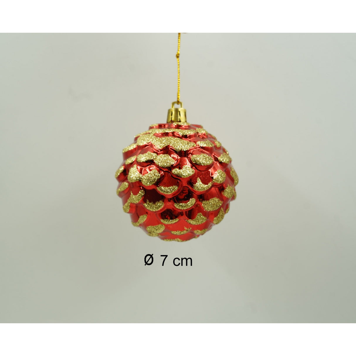 Set de 24 ornamente de brad, Vivimall, de tip Glob, Alb/ Rosu, cu ø de 7 cm, din plastic, cu finisaj sclipitor , cutie 16 cm lungime x 36 cm inaltime x 16 cm adancime, Resigilat - vivimall.ro