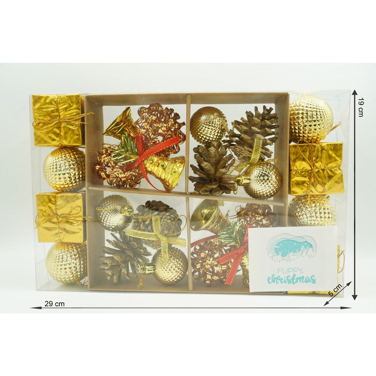 Set de 24 ornamente de brad, Vivimall, de tip Glob, Multicolor, din polistiren, cu finisaj sclipitor , cutie 5 cm adancime x 29 cm lungime x 19 cm inaltime - vivimall.ro