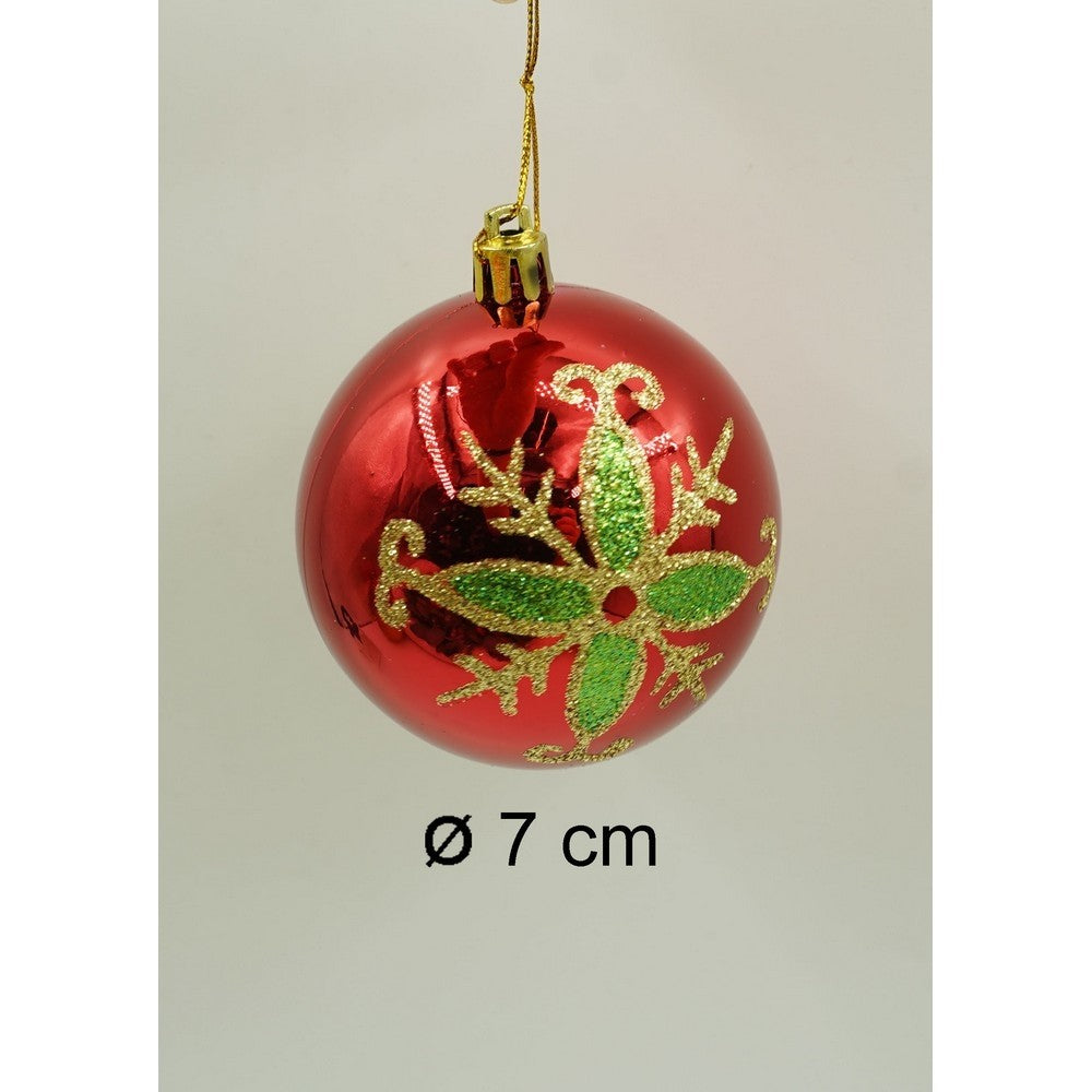 Set de 24 ornamente de brad, Flippy, de tip Glob, Rosu/ Auriu, cu ø de 7 cm, din plastic, cu finisaj sclipitor , cutie 16 cm lungime x 36 cm inaltime x 16 cm adancime - vivimall.ro