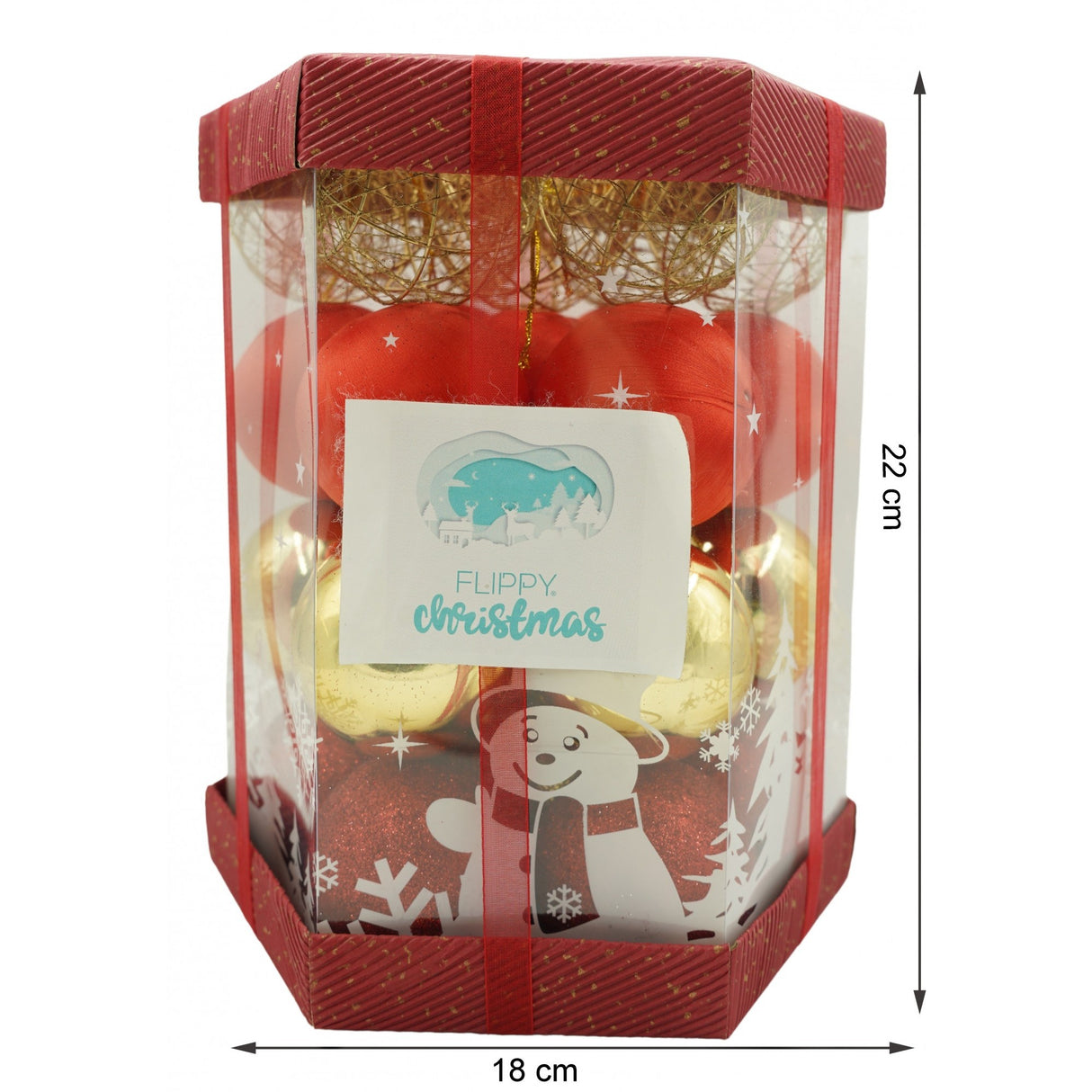 Set de 28 ornamente de brad, Vivimall, de tip Glob, Rosu/ Auriu, din polistiren, cu finisaj sclipitor , cutie 18 cm adancime x 22 cm inaltime x 18 cm lungime) - vivimall.ro