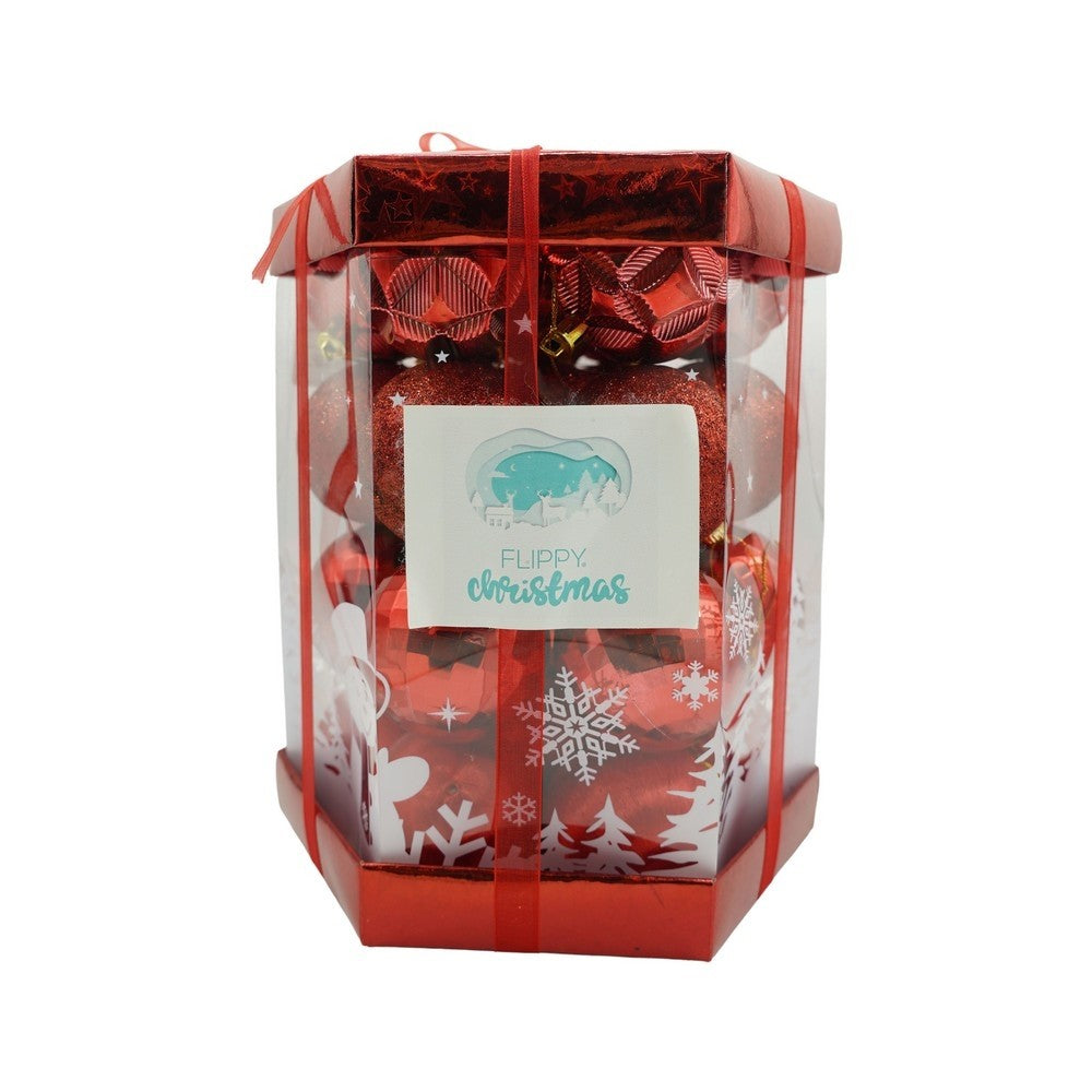 Set de 28 ornamente de brad, Vivimall, de tip Glob, Rosu, din polistiren, cu finisaj sclipitor , cutie 18 cm adancime x 22 cm inaltime x 18 cm lungime) - vivimall.ro